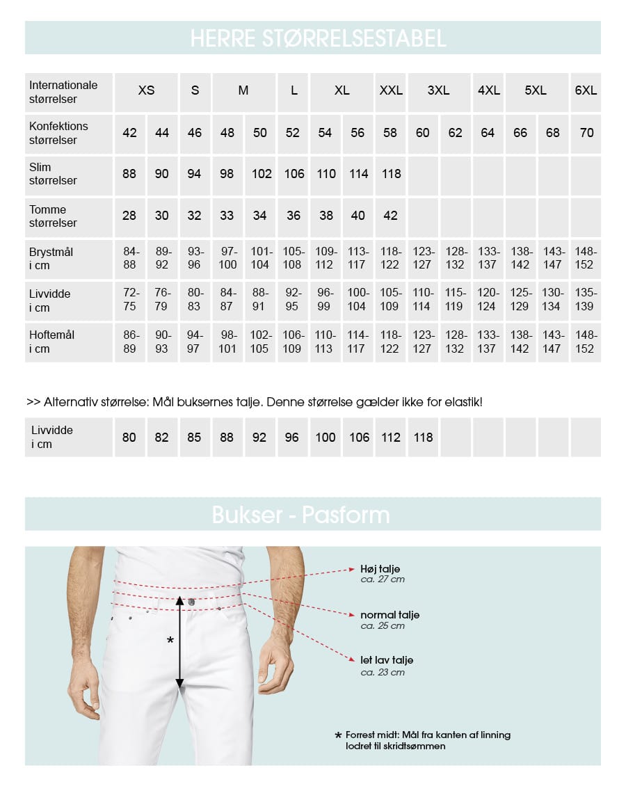 Herre størrelsesguide